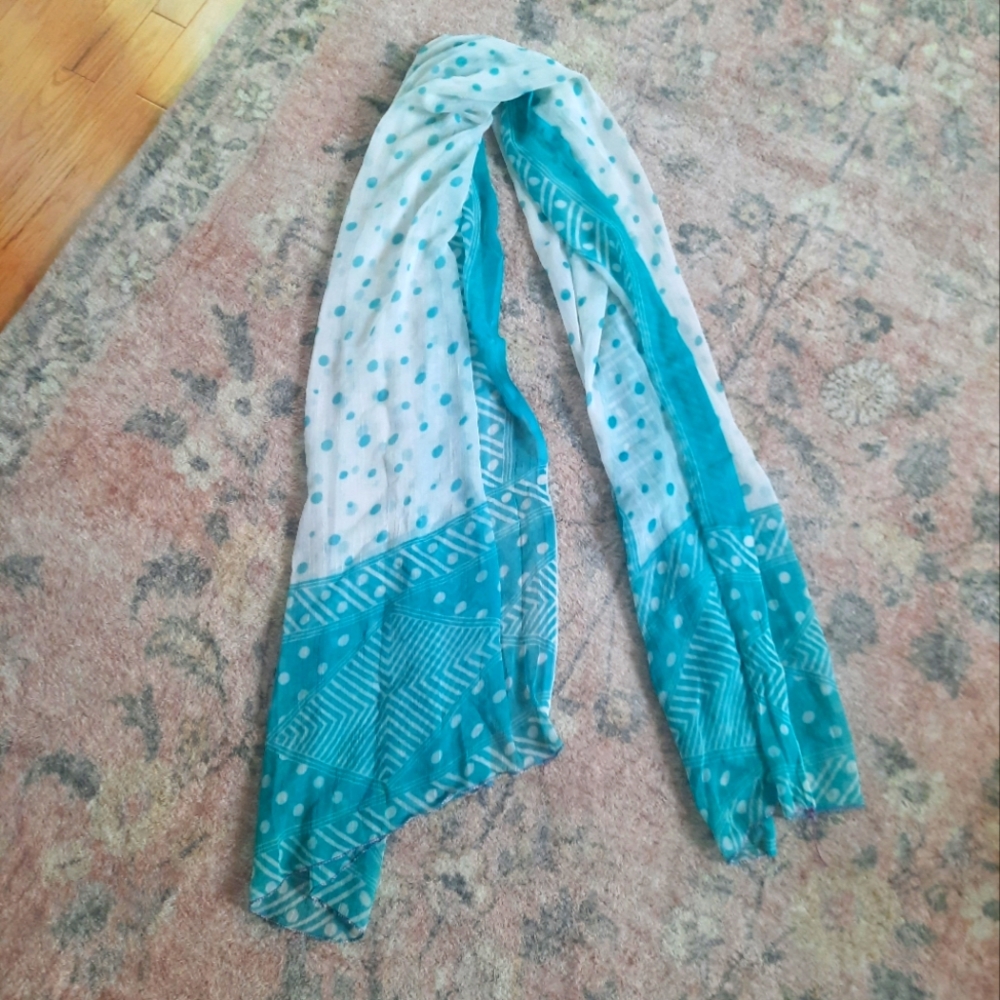 Aqua and white polkadot Scarf Shawl dupatta